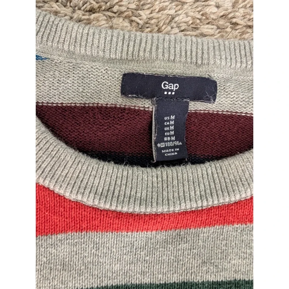 Gap Crazy Stripe Sweater Mens M Gray Multi Color 100% Cotton Holiday 2017